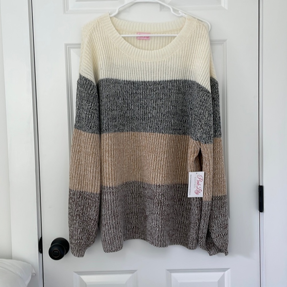 Pink Lily Balloon Sleeve Block Sweater
